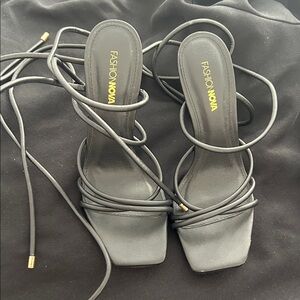 Fashion Nova Elegant Black Wrap Heels